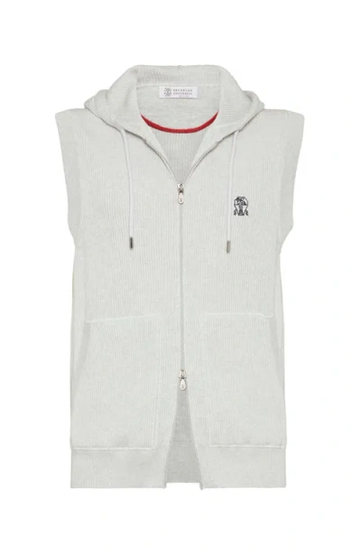 Brunello Cucinelli Logo-embroidered Ribbed Gilet In Light Brown