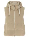 Brunello Cucinelli Cotton Knit Vest With Down Padding And Removable Hood In Neutral