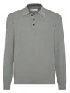 Brunello Cucinelli Knitted Cotton Polo Long Sleeves In Gray