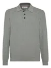 Brunello Cucinelli Knitted Cotton Polo Long Sleeves In Gray