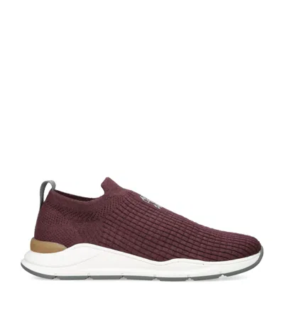 Brunello Cucinelli Kids' Cotton Knitted Slip-on Sneakers In Burgundy
