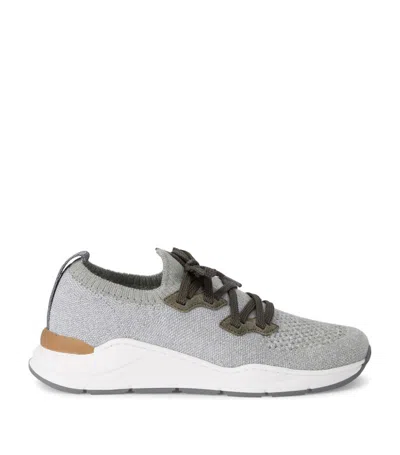 Brunello Cucinelli Kids' Cotton Knitted Sneakers In Grey