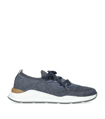 Brunello Cucinelli Kids' Cotton Knitted Sneakers In Blue