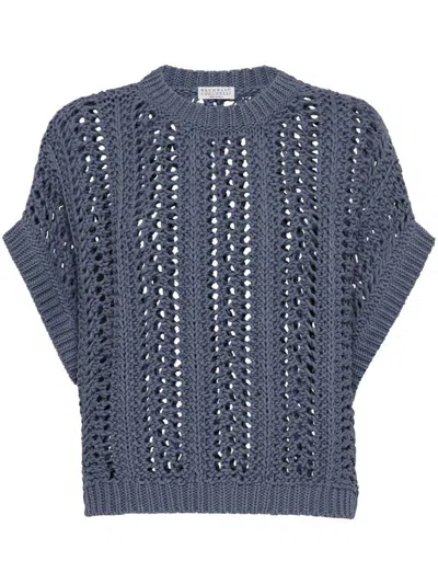 Brunello Cucinelli Cotton Knitwear Vest In Cornflower Blue