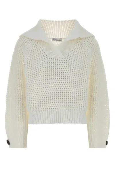 Brunello Cucinelli Women Sparkling Net Cotton Hooded Cardigan In White