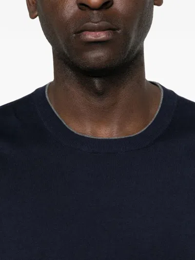 Brunello Cucinelli Cotton Lightweight Knit T-shirt With Contrast Detai In Black