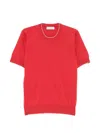 Brunello Cucinelli Men Cotton Lightweight Knit T-shirt With Contrast Details In Red