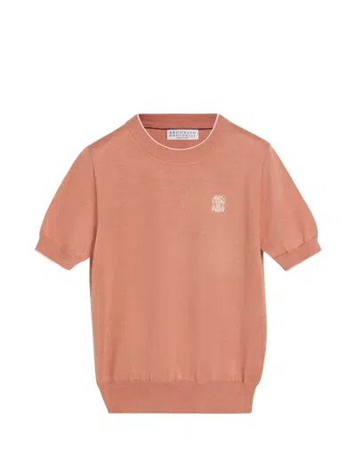 Brunello Cucinelli Kids' Cotton Lightweight Knit T-shirt With Logo In Brown