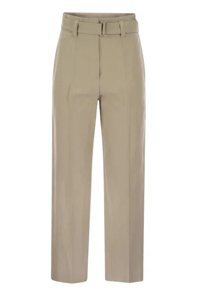 BRUNELLO CUCINELLI BRUNELLO CUCINELLI COTTON LINEN CANVAS CORSET CIGARETTE TROUSERS WITH JEWELLERY