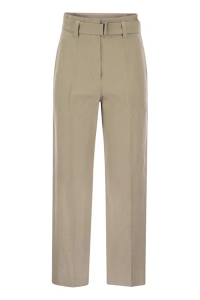 Brunello Cucinelli Women's Cotton Linen Canvas Corset Cigarette Trousers With Jewellery In Beige