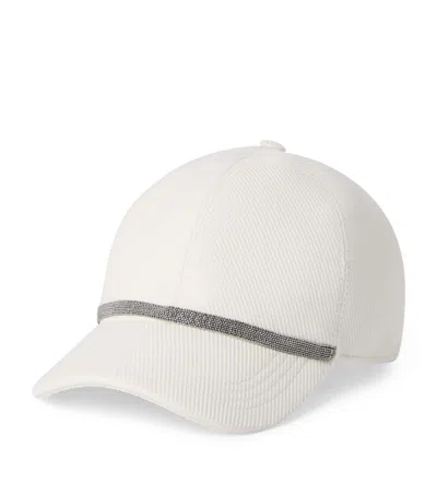 Brunello Cucinelli Cotton-linen Embellished Baseball Cap In White