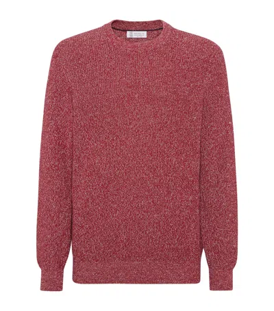 Brunello Cucinelli Ribbed Cotton And Linen-blend Sweater In Red
