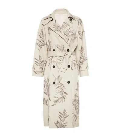 BRUNELLO CUCINELLI COTTON-LINEN FLORAL TRENCH COAT