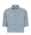 Brunello Cucinelli Women's Garment Dyed Shirt In Cotton And Linen Cover With Shiny Tab In Azure