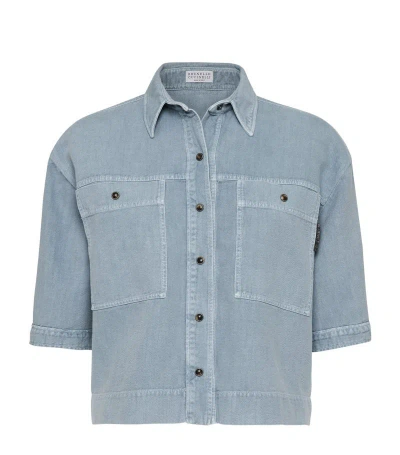 Brunello Cucinelli Light Blue Cotton-linen Shirt In Powder Blue