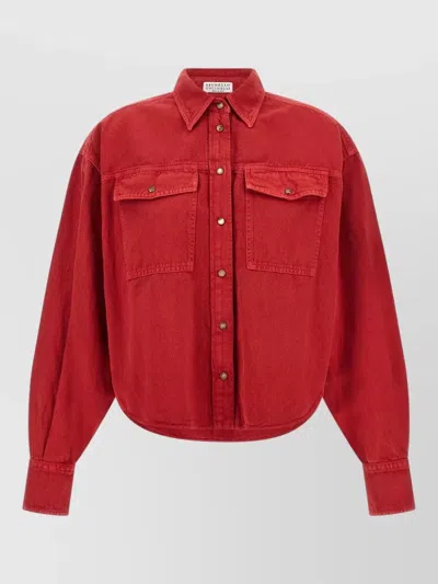 Brunello Cucinelli Cotton Linen Overshirt Loose Fit Design In Red