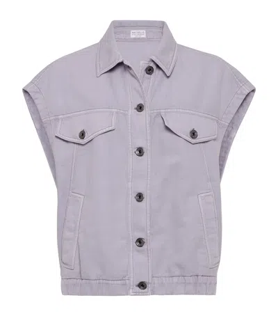 Brunello Cucinelli Cotton-linen Overshirt Vest In Purple