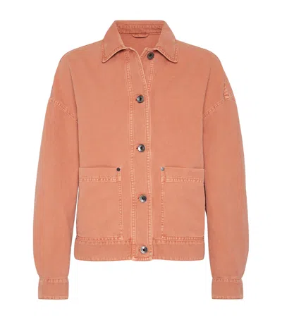 Brunello Cucinelli Cotton-linen Shirt Jacket In Orange