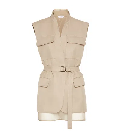 Brunello Cucinelli Cotton-linen Sleeveless Blazer In Beige