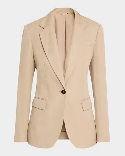 Brunello Cucinelli Cotton Linen Twill Single-breasted Blazer Jacket In C2910 Tan