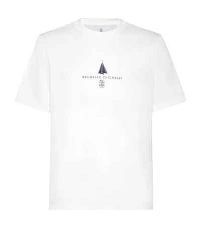 Brunello Cucinelli Cotton Logo Print T-shirt In White