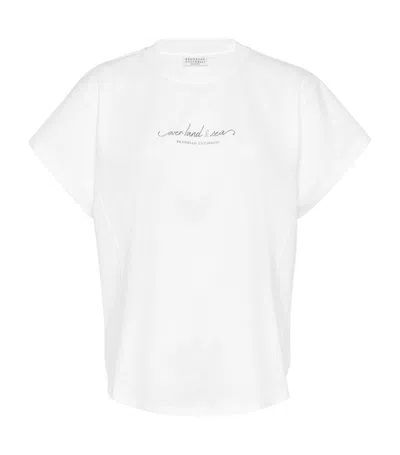 Brunello Cucinelli Cotton Logo Print T-shirt In White