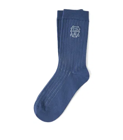 Brunello Cucinelli Cotton Logo Socks In Blue