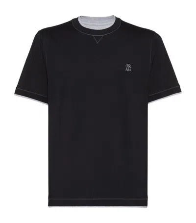 Brunello Cucinelli Cotton Logo T-shirt In Black