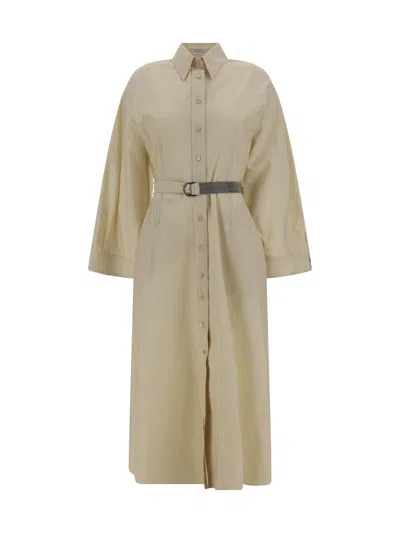 Brunello Cucinelli Cotton Long Dress In Neutral