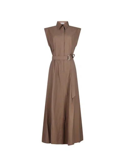 Brunello Cucinelli Cotton Long Dress In Brown