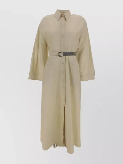 Brunello Cucinelli Women Cotton Long Dress In Beige