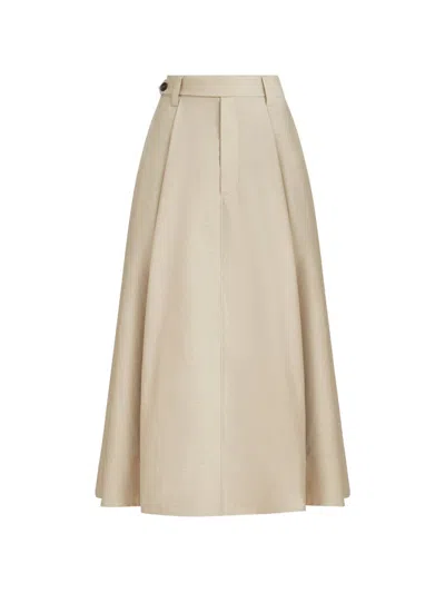 Brunello Cucinelli Women Sartorial Skirt In Techno Cotton Poplin With Jewellery In Brown