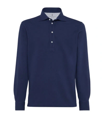 Brunello Cucinelli Cotton Long-sleeve Polo Shirt In Blue