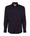 Brunello Cucinelli Men Flannel Slim Fit Shirt With Spread Collar In Black