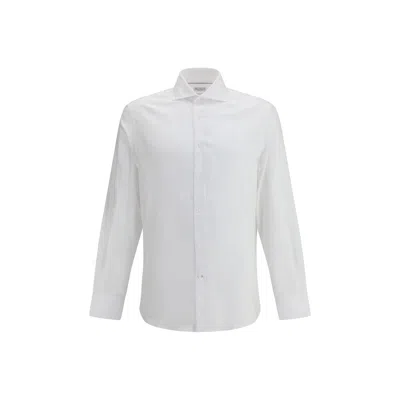 Brunello Cucinelli Button-down Collar Cotton Shirt With Curved Hem In White