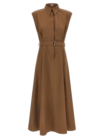 Brunello Cucinelli Cotton Midi Dress In Brown