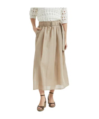 Brunello Cucinelli Cotton Midi Skirt In Sand Yellow