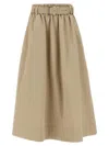 Brunello Cucinelli Cotton Midi Skirt With Elastic Waistband In Brown