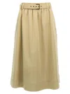Brunello Cucinelli Cotton Midi Skirt With Elastic Waistband In Neutral