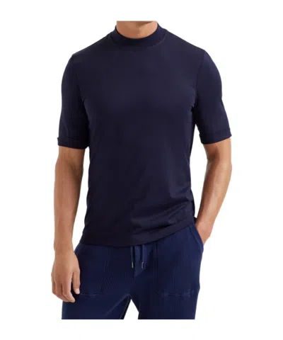 Brunello Cucinelli Cotton Mock-neck T-shirt In Navy