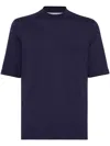 Brunello Cucinelli Contrasting-trims Solid T-shirts In Blue