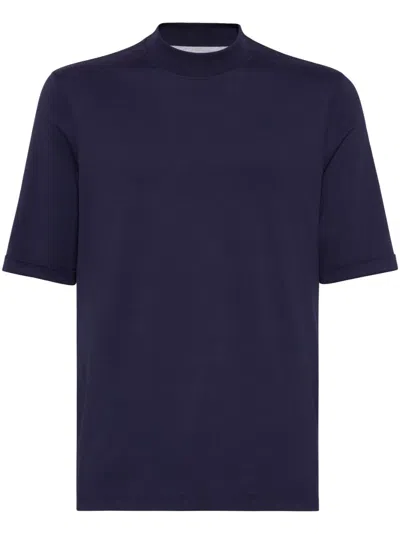 Brunello Cucinelli Silk And Cotton-blend Jersey T-shirt In Blue
