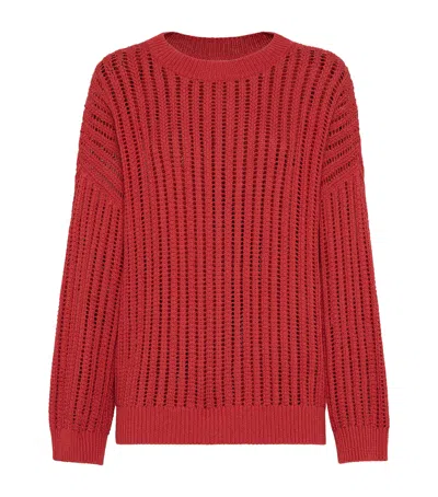 Brunello Cucinelli Cotton Monili-detail Sweater In Red