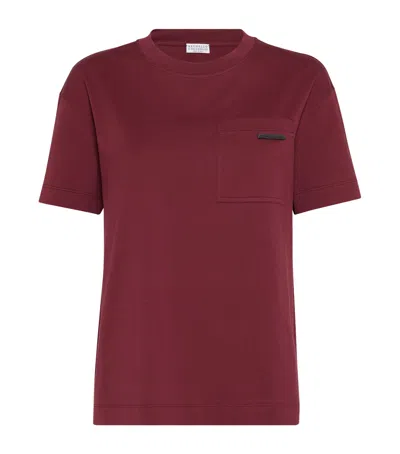 Brunello Cucinelli Cotton Monili Tab T-shirt In Red