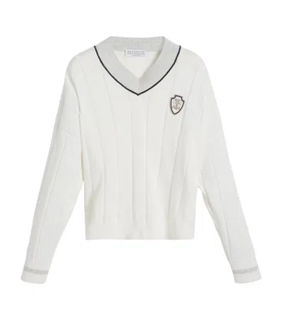 BRUNELLO CUCINELLI COTTON MONILI-TRIM LOGO SWEATER