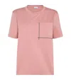 Brunello Cucinelli Pink Crewneck T-shirt With Monil Detail On The Front In Cotton Woman In Pink