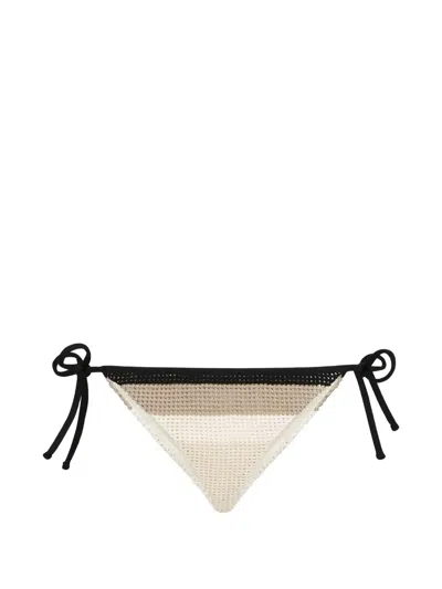 Brunello Cucinelli Cotton Net Knit Bikini Bottoms In Brown