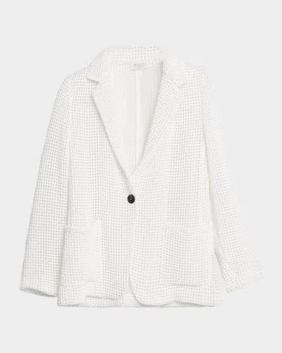 Brunello Cucinelli Cotton Net Single-breasted Blazer Jacket In White