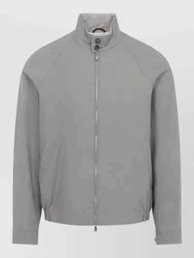 Brunello Cucinelli Cotton Nylon Jacket Button Detail High Collar In Gray
