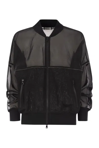 BRUNELLO CUCINELLI BRUNELLO CUCINELLI COTTON ORGANZA BOMBER JACKET WITH SHINY TRIMS